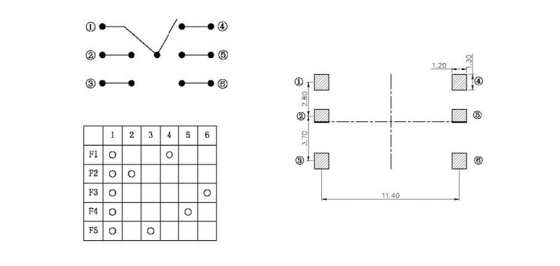 10*10*8.6貼片五向開關接線圖 10*10*8.6貼片五向開關接線圖