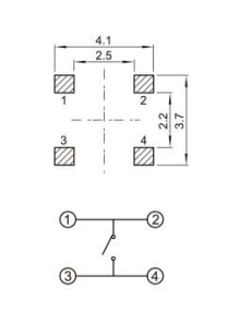 YX-TS-A005，3.7*3.7小型貼片輕觸開(kāi)關(guān)電路圖